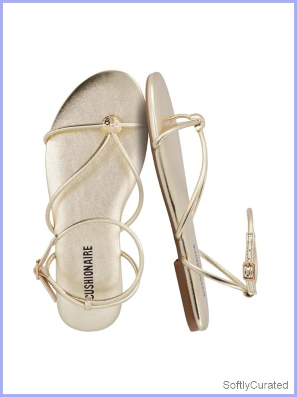 CUSHIONAIRE Tory Strappy Flat Sandals Women Faux Leather Toe Ring Ankle Strap